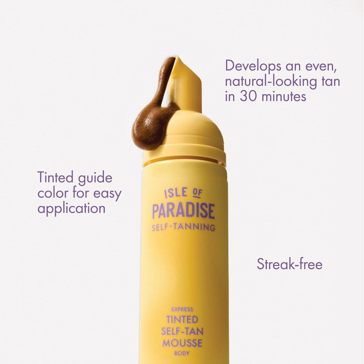 Isle of Paradise Express Tinted Self Tan Mousse, Fast Developing Self Tanner, Vegan Sunless Tanning Foam, Lasts Up to 7 Days, Streak-Free With Tinted Guide Color, 6.76 fl. Oz