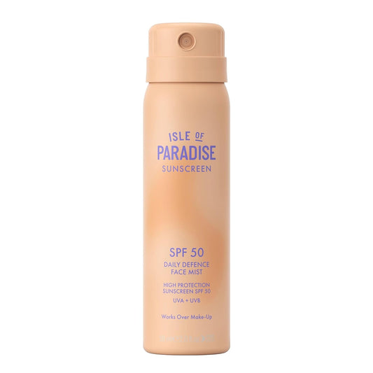 Isle Of Paradise Daily Defense Face Mist SPF 50 Sunscreen, Broad-Spectrum UVA/UVB Protection, Weightless & Lightweight, Hydrating Spray Sunscreen for All Skin Types, 2 fl. oz