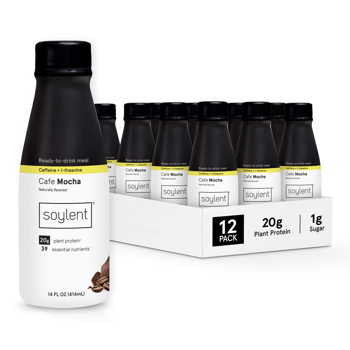 Soylent Strawberry Meal Replacement Shake, Ready-to-Drink Plant Based Protein Drink, Contains 20g Complete Vegan Protein and 1g Sugar, 14oz, 12 Pack
