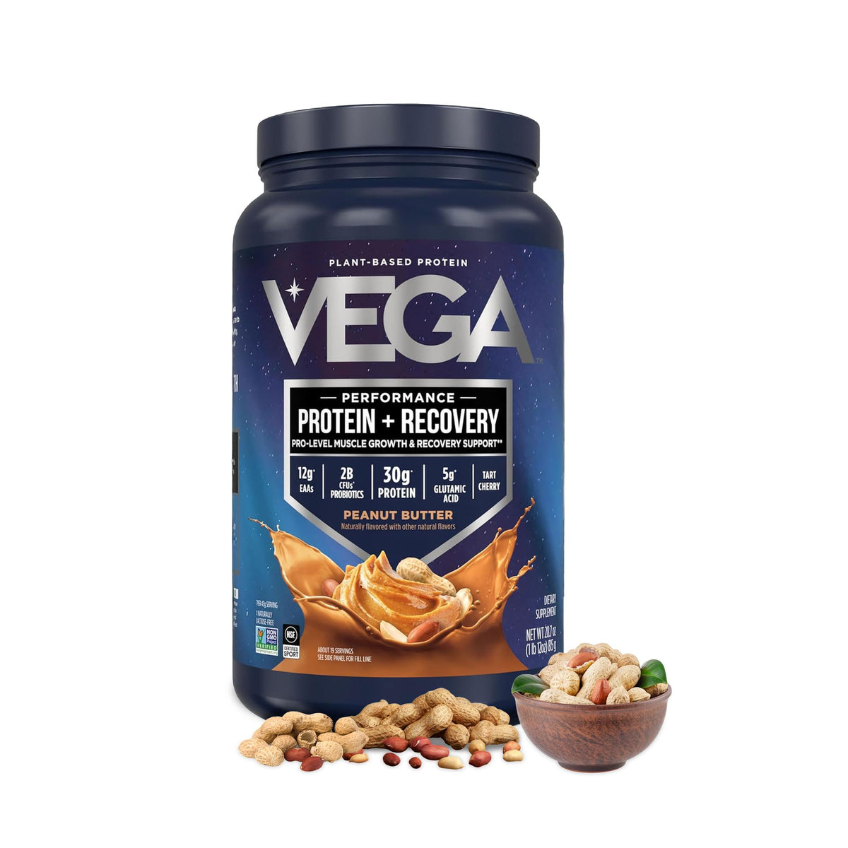 Vega Protein + Recovery, Vanilla – 30g Vegan Protein, Dairy & Gluten Free, Probiotics, NSF Certified, 28.8 oz (20 Servings)