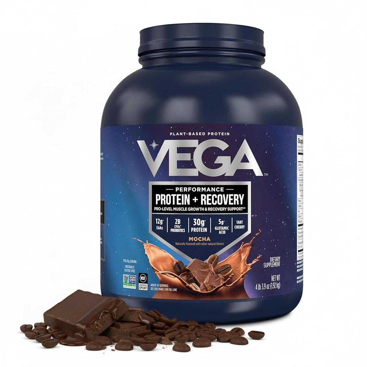 Vega Protein + Recovery, Vanilla – 30g Vegan Protein, Dairy & Gluten Free, Probiotics, NSF Certified, 28.8 oz (20 Servings)