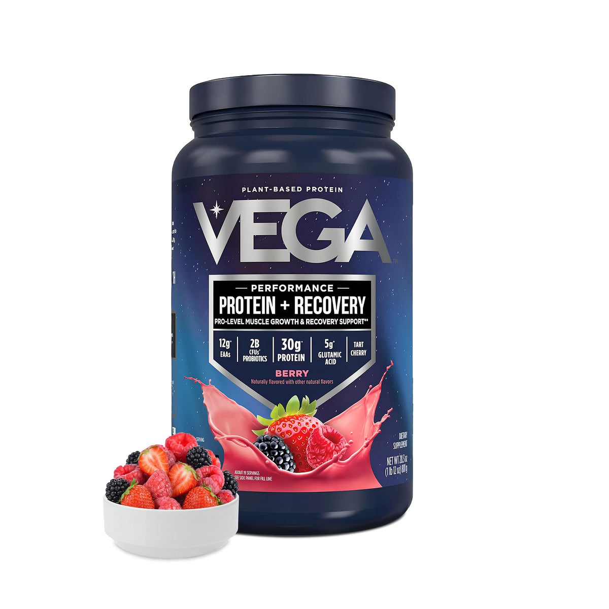 Vega Protein + Recovery, Vanilla – 30g Vegan Protein, Dairy & Gluten Free, Probiotics, NSF Certified, 28.8 oz (20 Servings)