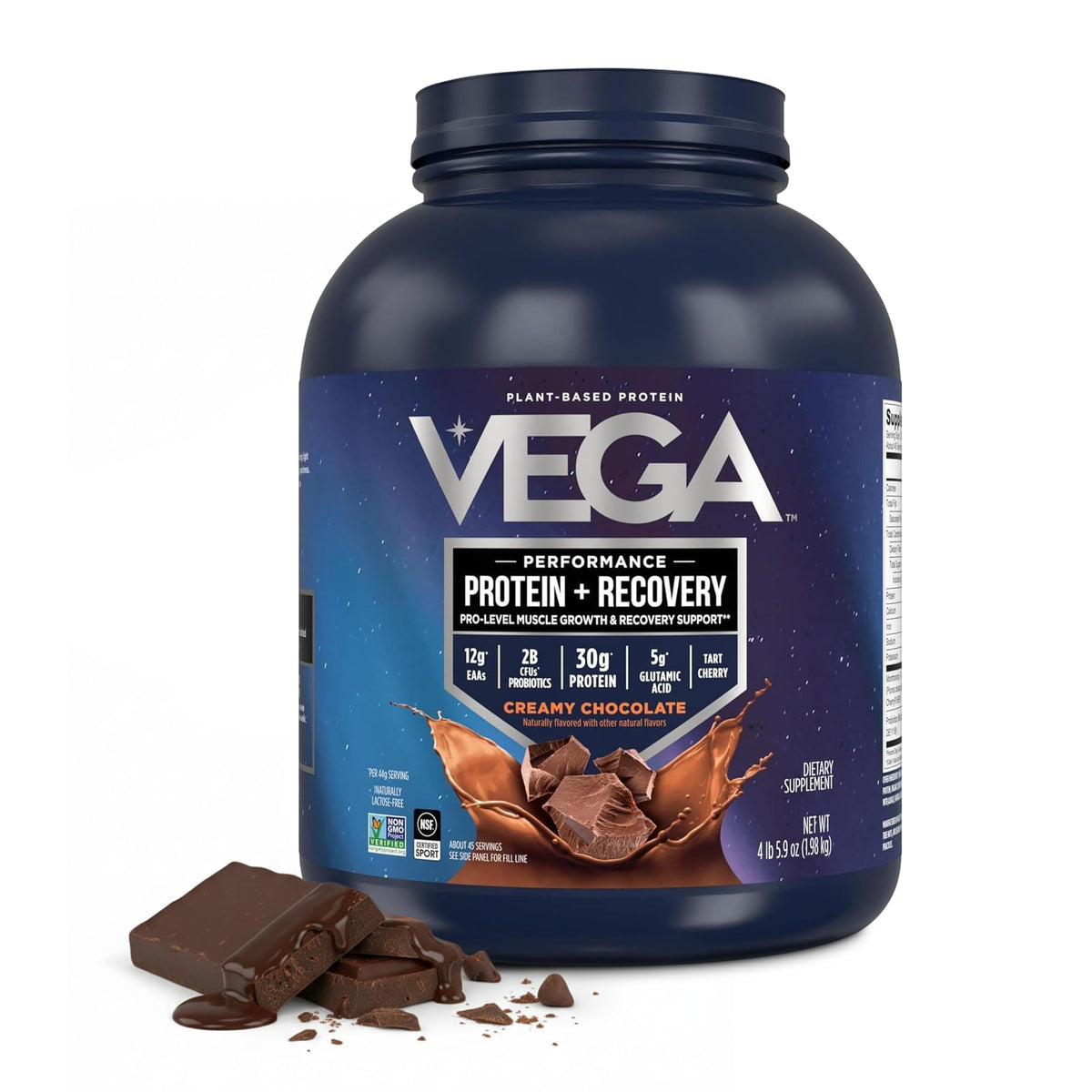Vega Protein + Recovery, Vanilla – 30g Vegan Protein, Dairy & Gluten Free, Probiotics, NSF Certified, 28.8 oz (20 Servings)