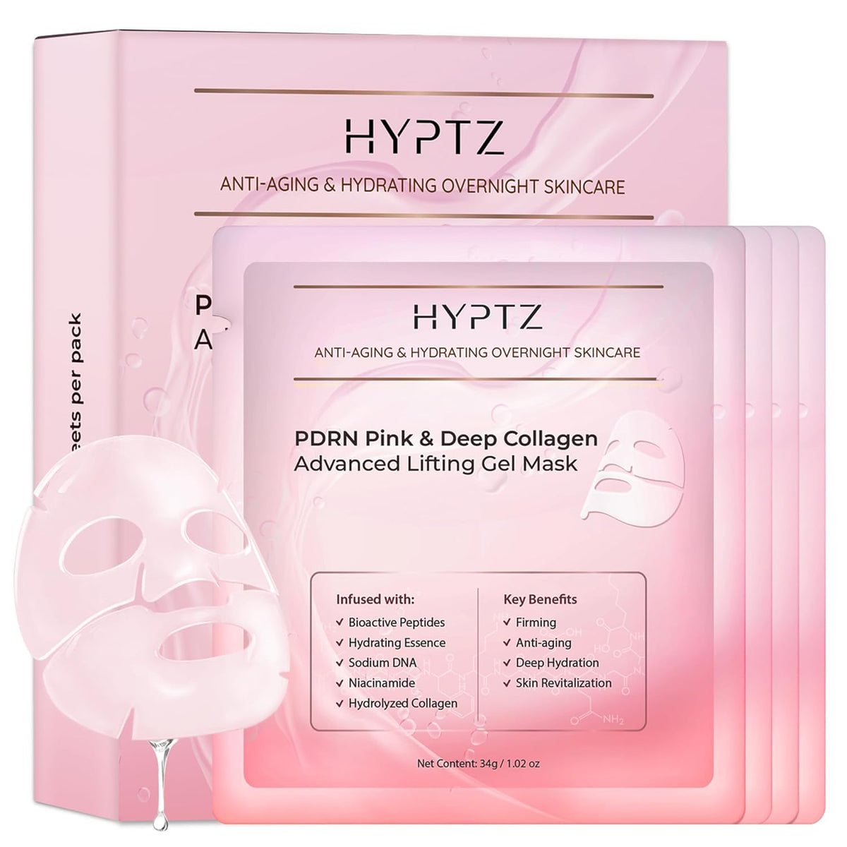 PDRN Collagen Capsule Cream & Deep Hydrating Overnight Gel Mask Set - Anti-Aging Face Moisturizer with Salmon DNA, Niacinamide & Peptides for Firming, Lifting, and Skin Revitalization - 2-Piece Bundle