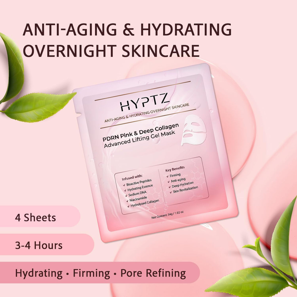 realori Salmon DNA PDRN Collagen Face Mask – Korean Face Mask for Glass Skin – Collagen Face Masks Skincare Overnight Hydrogel – Firming, Hydrating Face Masks, Pink Collagen Mask 4-Pack