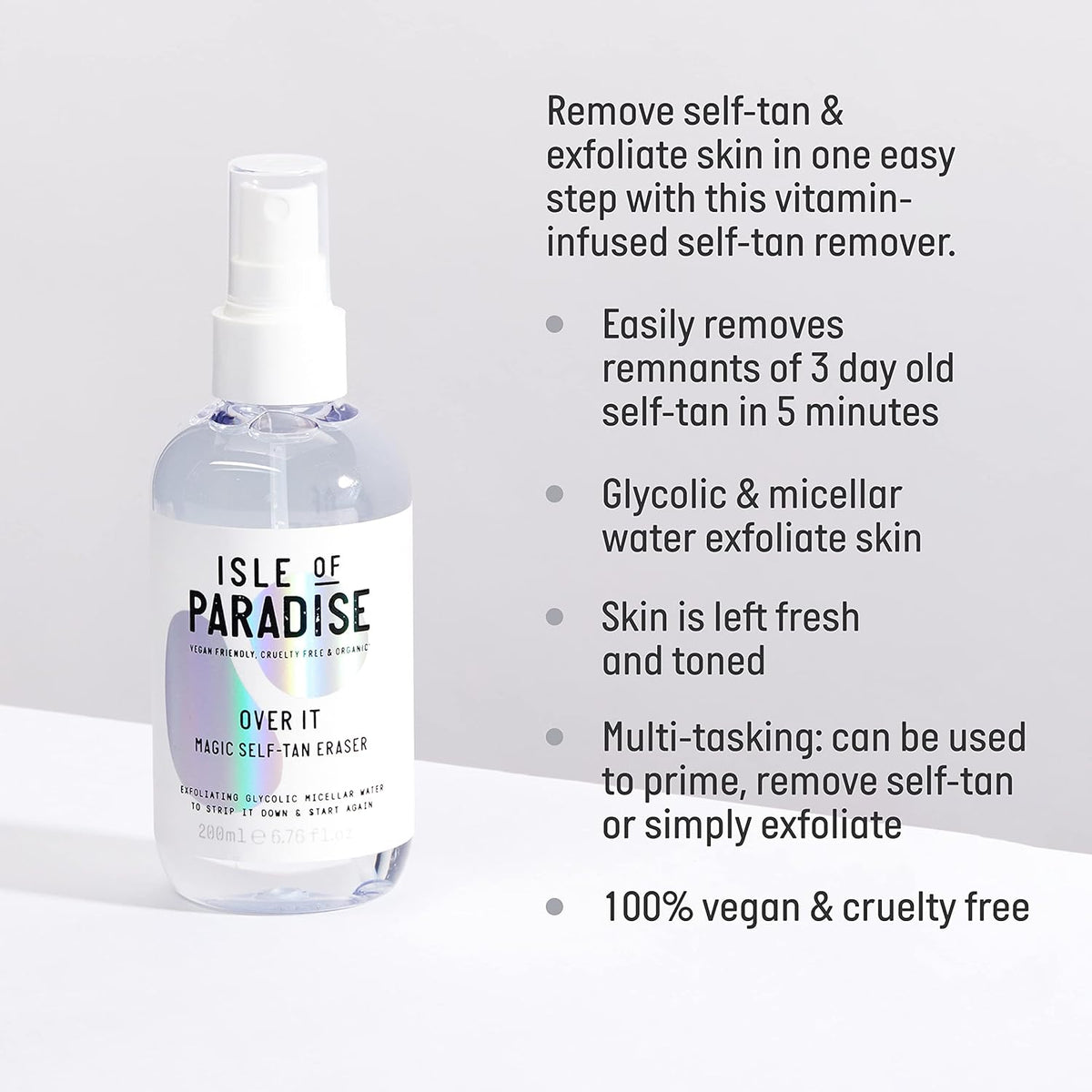 Isle of Paradise Over It Magic Self Tan Eraser - Exfoliating Glycolic Micellar Water, Vegan and Cruelty Free, 6.76 Fl Oz