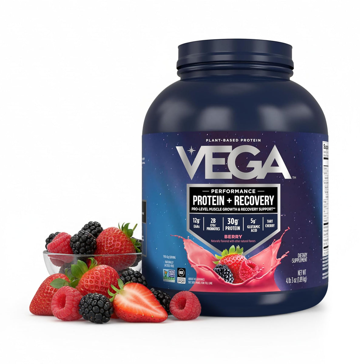 Vega Protein + Recovery, Vanilla – 30g Vegan Protein, Dairy & Gluten Free, Probiotics, NSF Certified, 28.8 oz (20 Servings)