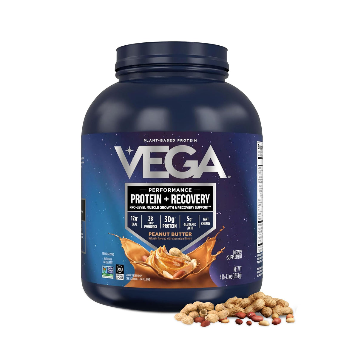 Vega Protein + Recovery, Vanilla – 30g Vegan Protein, Dairy & Gluten Free, Probiotics, NSF Certified, 28.8 oz (20 Servings)