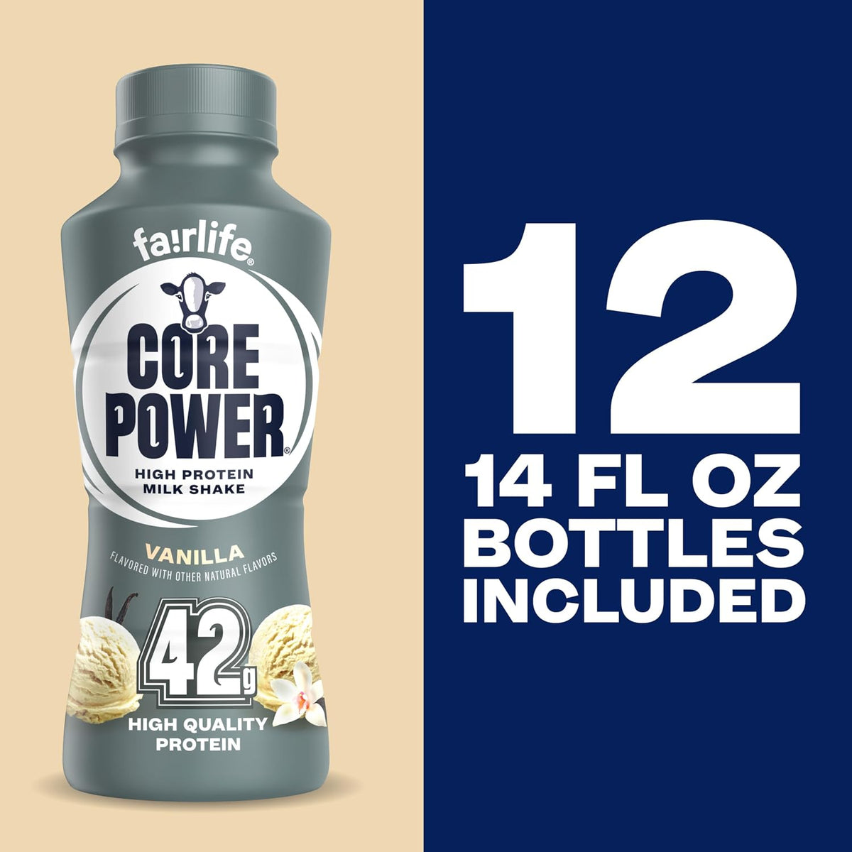 Core Power Fairlife Elite 42g High Protein Milk Shake, Ready To Drink for Workout Recovery, Vanilla, 14 Fl Oz (Pack of 12)