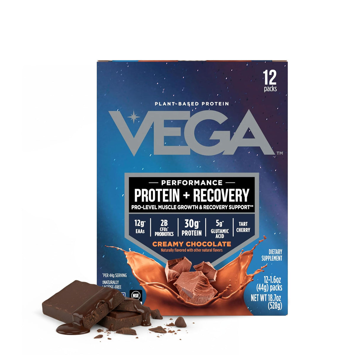 Vega Protein + Recovery, Vanilla – 30g Vegan Protein, Dairy & Gluten Free, Probiotics, NSF Certified, 28.8 oz (20 Servings)