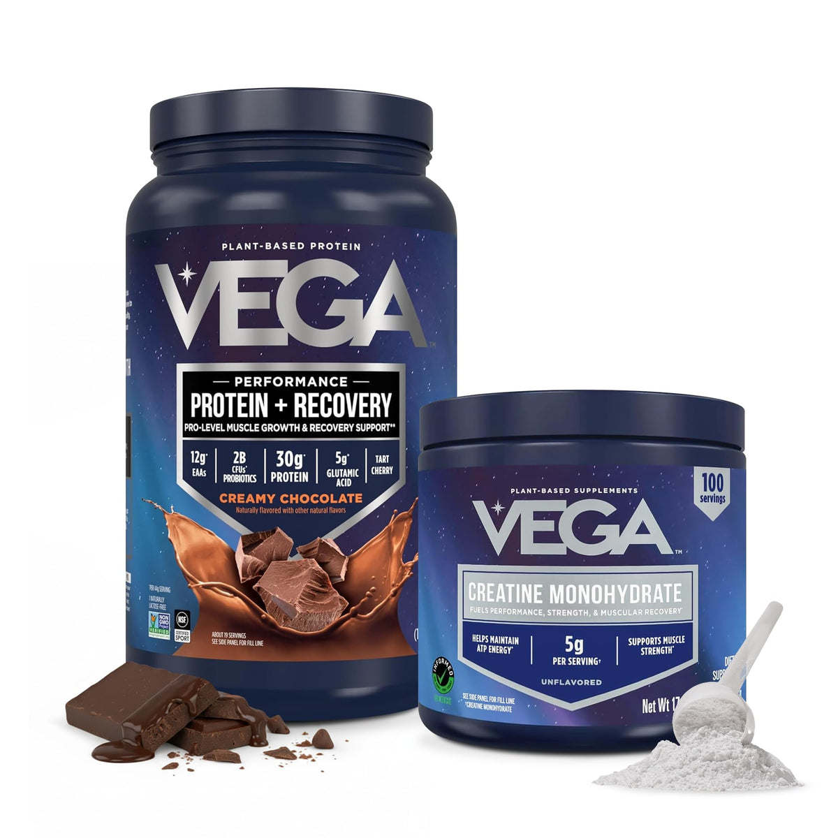 Vega Protein + Recovery, Vanilla – 30g Vegan Protein, Dairy & Gluten Free, Probiotics, NSF Certified, 28.8 oz (20 Servings)