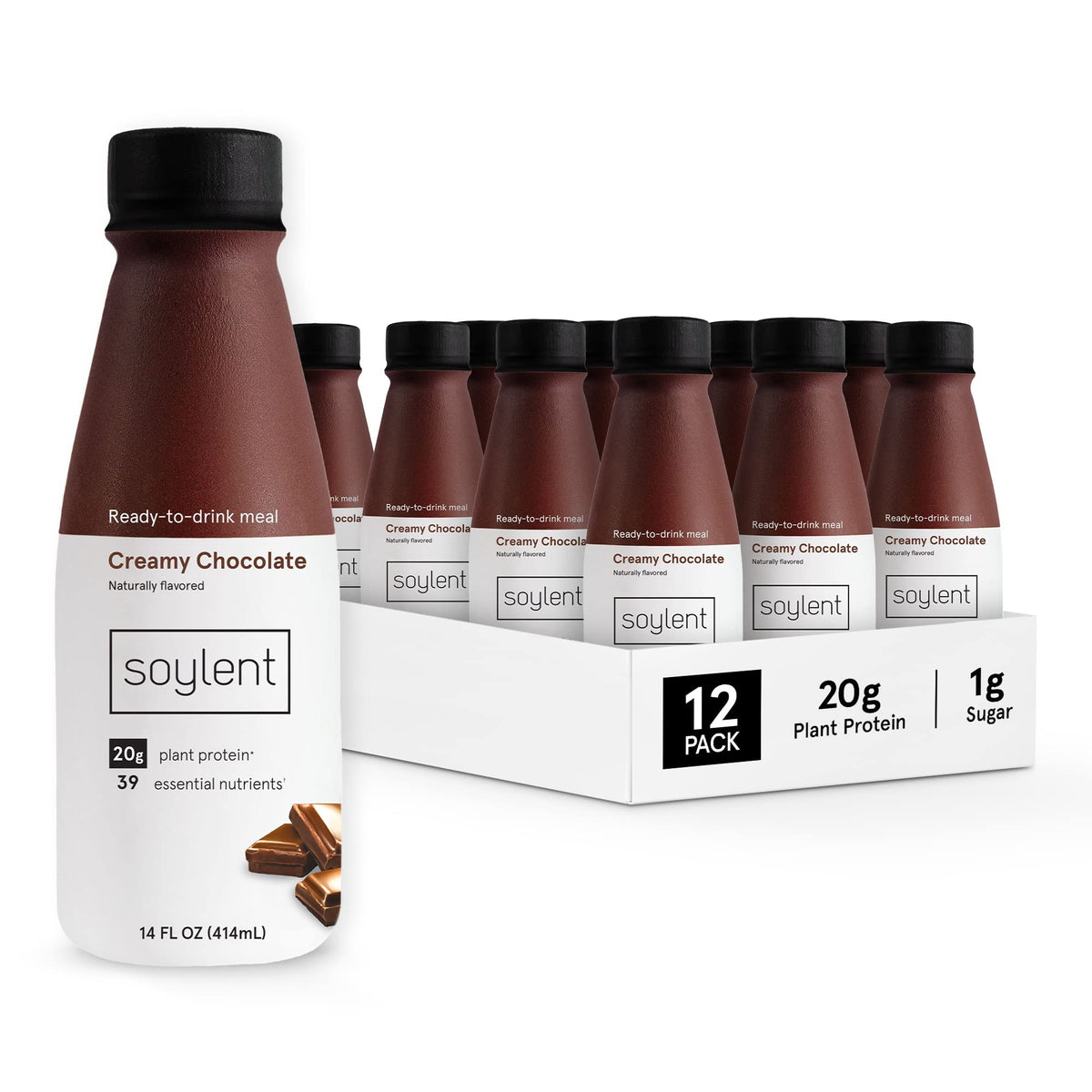Soylent Strawberry Meal Replacement Shake, Ready-to-Drink Plant Based Protein Drink, Contains 20g Complete Vegan Protein and 1g Sugar, 14oz, 12 Pack