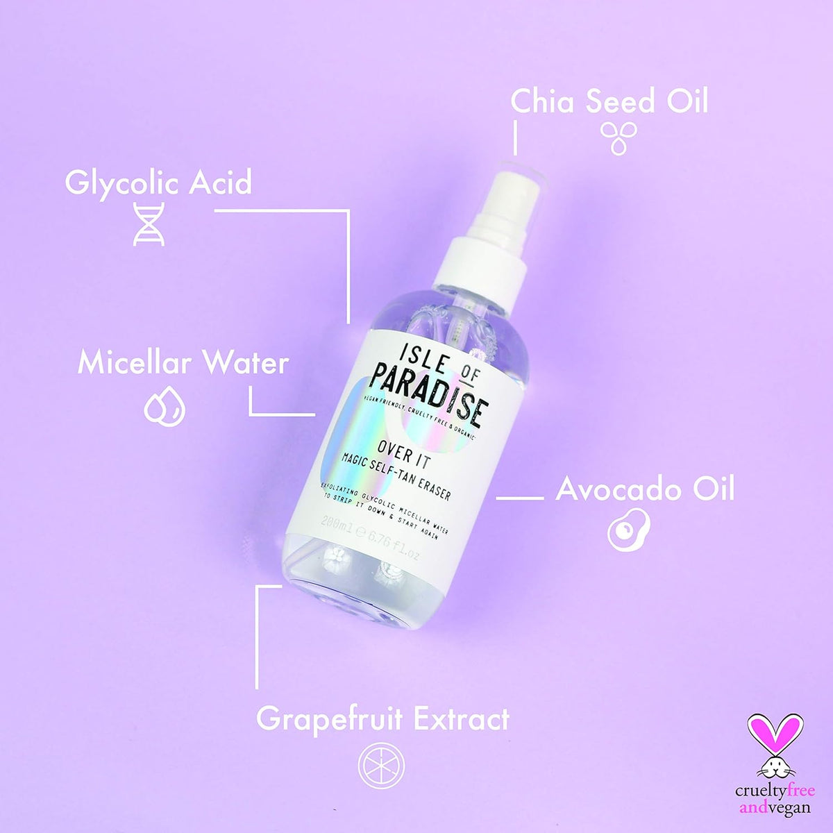 Isle of Paradise Over It Magic Self Tan Eraser - Exfoliating Glycolic Micellar Water, Vegan and Cruelty Free, 6.76 Fl Oz