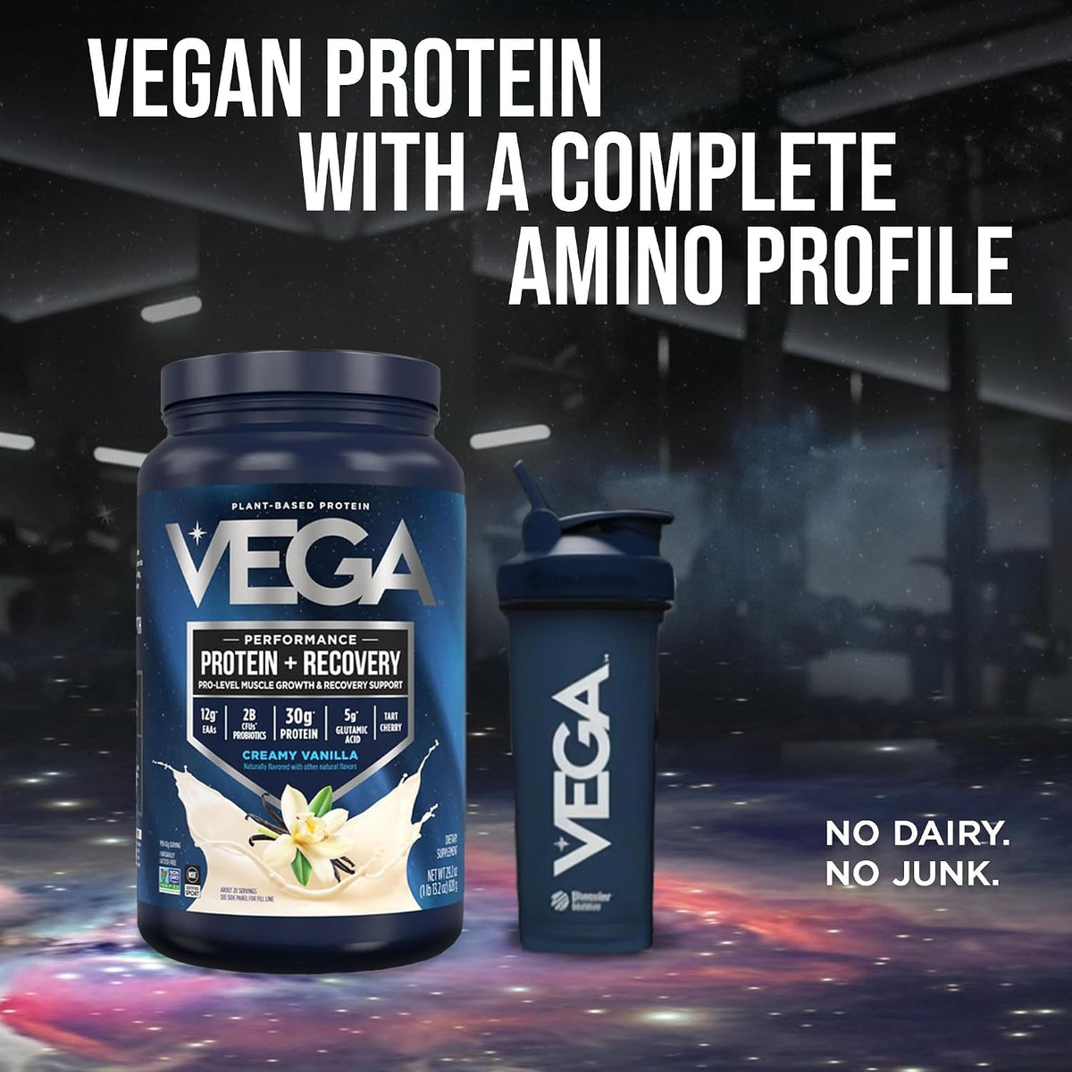 Vega Protein + Recovery, Vanilla – 30g Vegan Protein, Dairy & Gluten Free, Probiotics, NSF Certified, 28.8 oz (20 Servings)