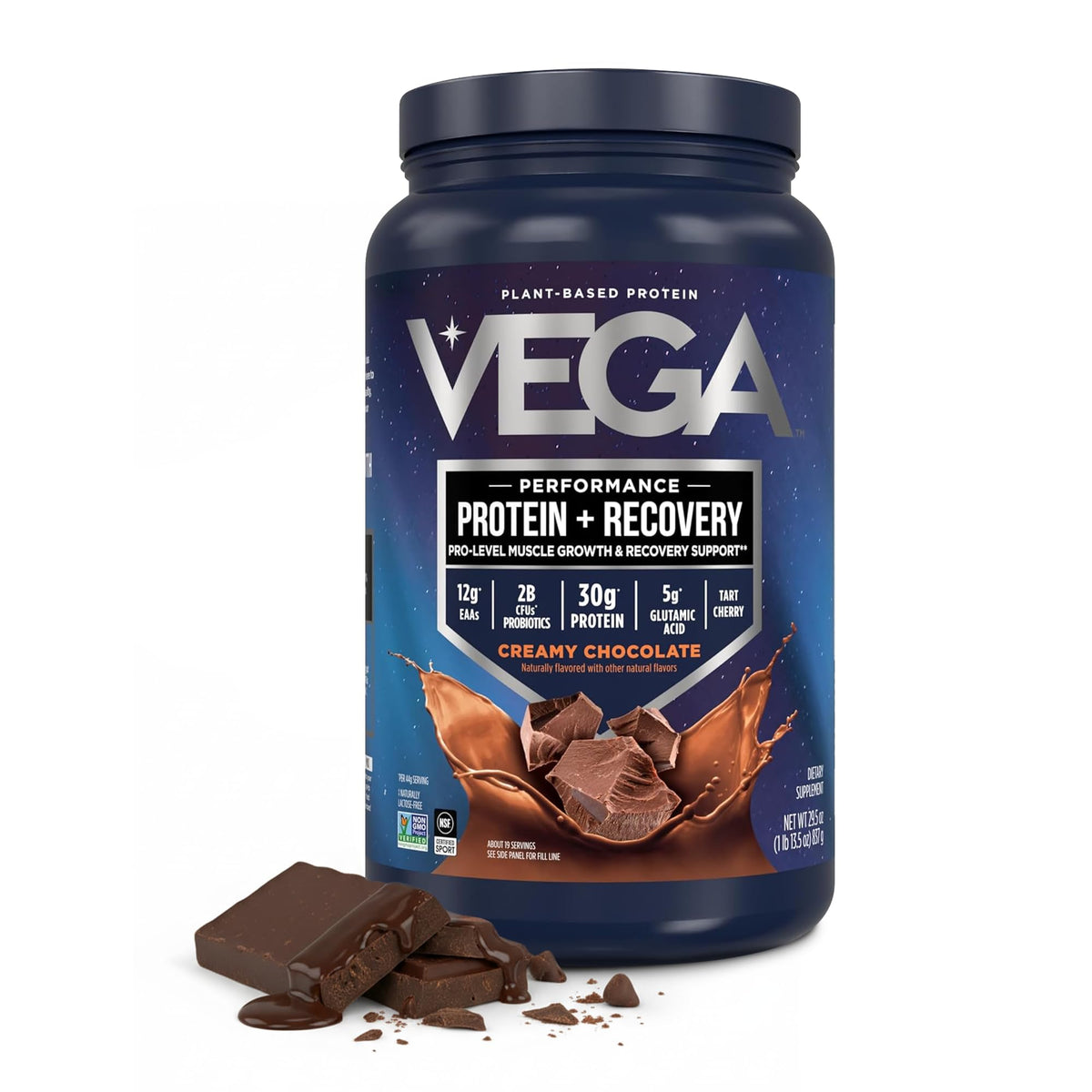 Vega Protein + Recovery, Vanilla – 30g Vegan Protein, Dairy & Gluten Free, Probiotics, NSF Certified, 28.8 oz (20 Servings)
