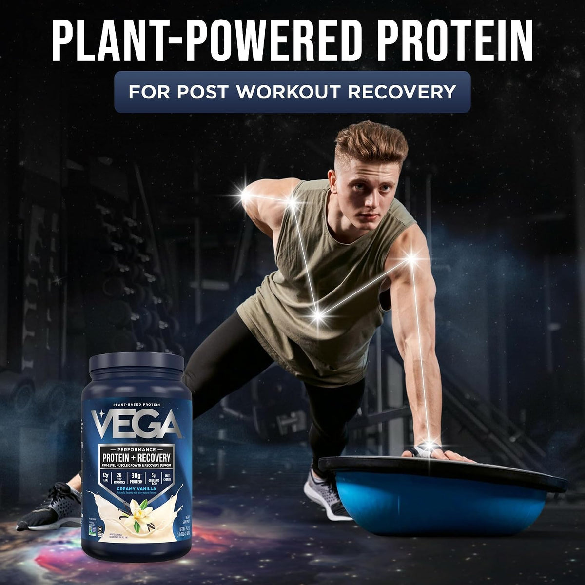 Vega Protein + Recovery, Vanilla – 30g Vegan Protein, Dairy & Gluten Free, Probiotics, NSF Certified, 28.8 oz (20 Servings)