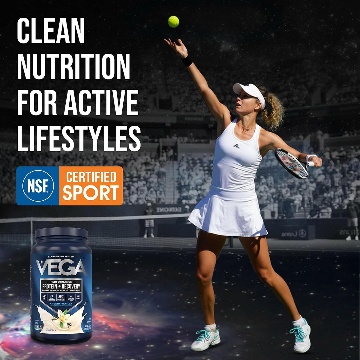 Vega Protein + Recovery, Vanilla – 30g Vegan Protein, Dairy & Gluten Free, Probiotics, NSF Certified, 28.8 oz (20 Servings)