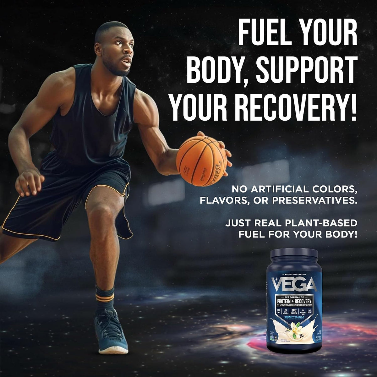 Vega Protein + Recovery, Vanilla – 30g Vegan Protein, Dairy & Gluten Free, Probiotics, NSF Certified, 28.8 oz (20 Servings)