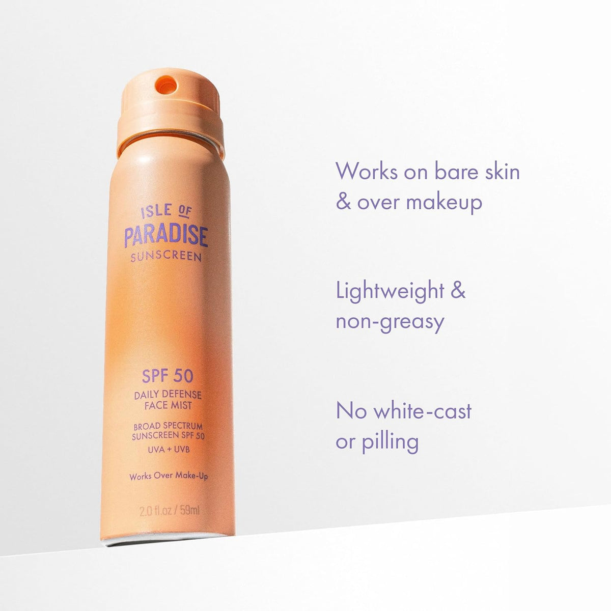Isle Of Paradise Daily Defense Face Mist SPF 50 Sunscreen, Broad-Spectrum UVA/UVB Protection, Weightless & Lightweight, Hydrating Spray Sunscreen for All Skin Types, 2 fl. oz