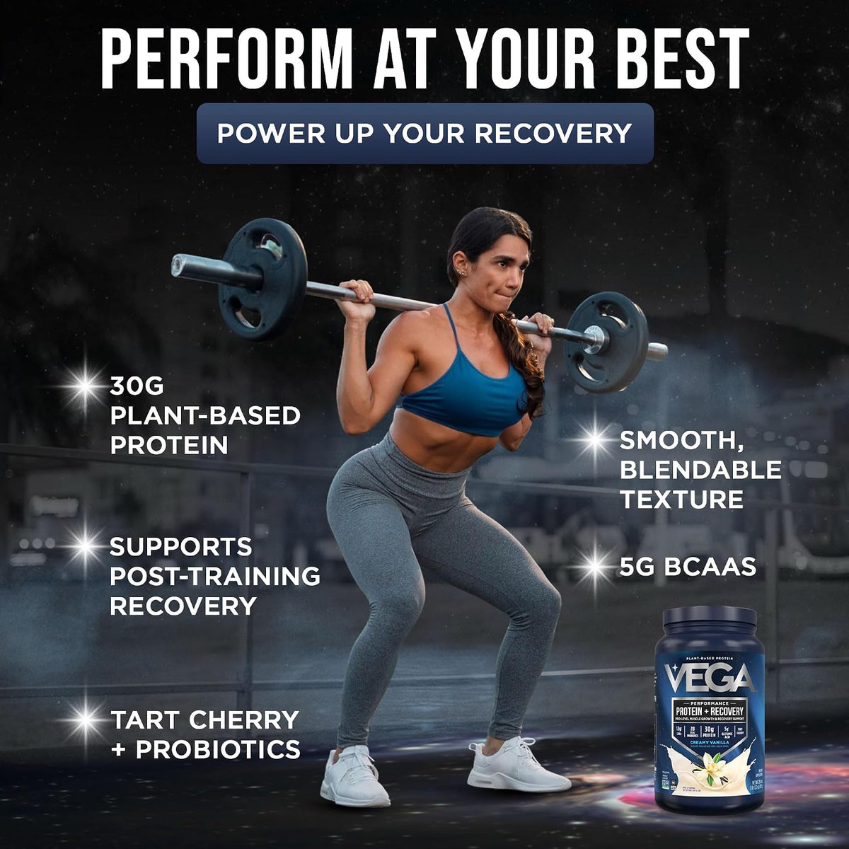 Vega Protein + Recovery, Vanilla – 30g Vegan Protein, Dairy & Gluten Free, Probiotics, NSF Certified, 28.8 oz (20 Servings)