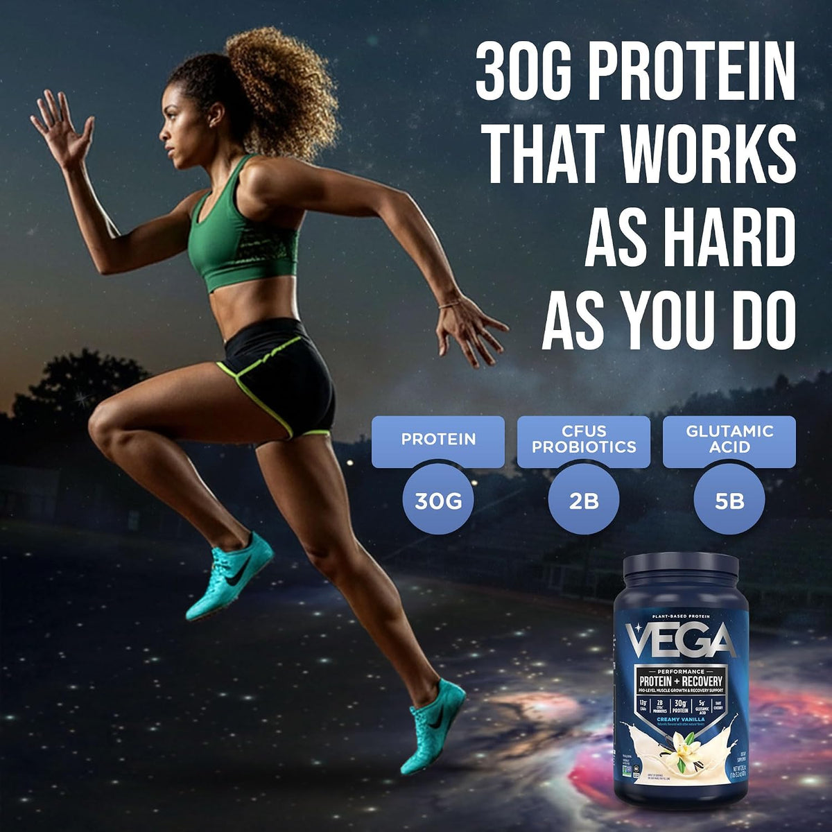 Vega Protein + Recovery, Vanilla – 30g Vegan Protein, Dairy & Gluten Free, Probiotics, NSF Certified, 28.8 oz (20 Servings)