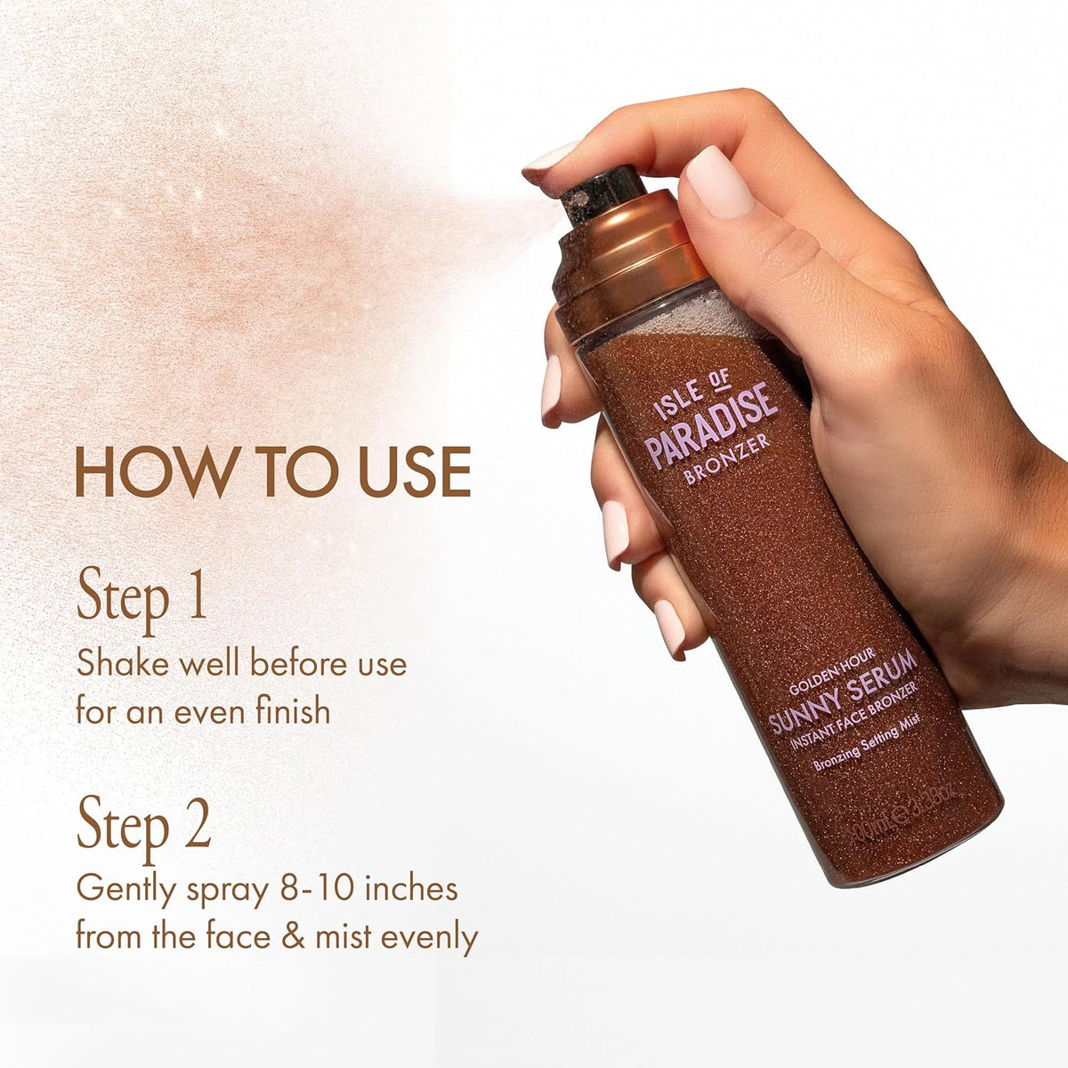 Isle of Paradise Sunny Serum Instant Bronzing Setting Mist- Golden Hour, Hydrating & Illuminating Makeup Setting Spray, Lightweight Formula, Vitamin B5 & Antioxidants, 3.38 fl. oz/100 ml Bottle